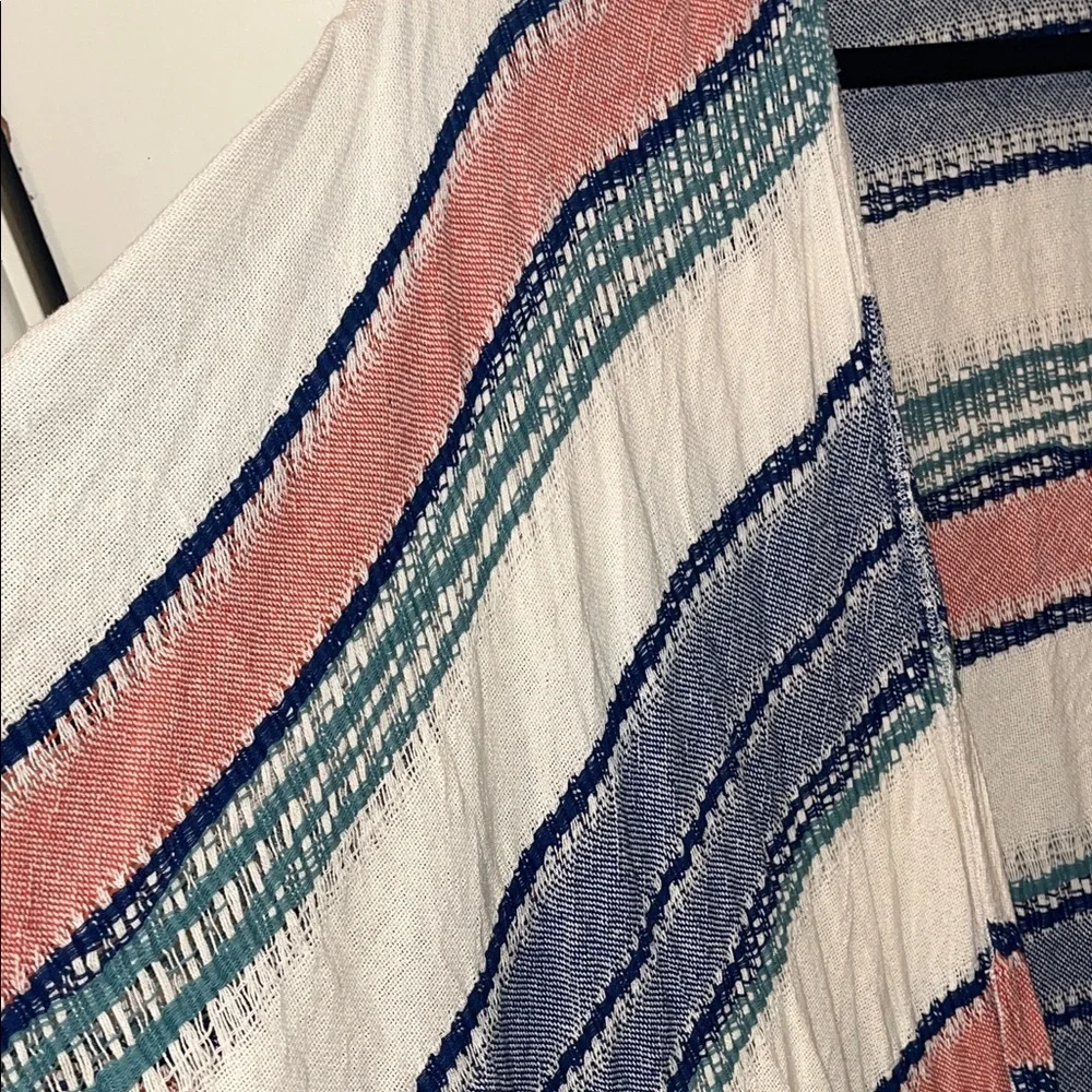 Cost Plus World Market Striped Fringe Wrap in Cream, Blue, Pink, Teal